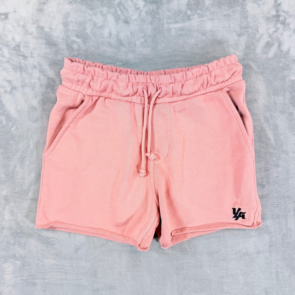 YoungLA Sweat Shorts Women's‎ Medium Pink Drawstring Raw Hem Gym Athletic
